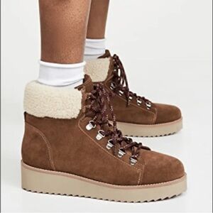 Sam Edelman Franc Suede Shearling Hiking Boots Booties Camel Brown Sz 7.5